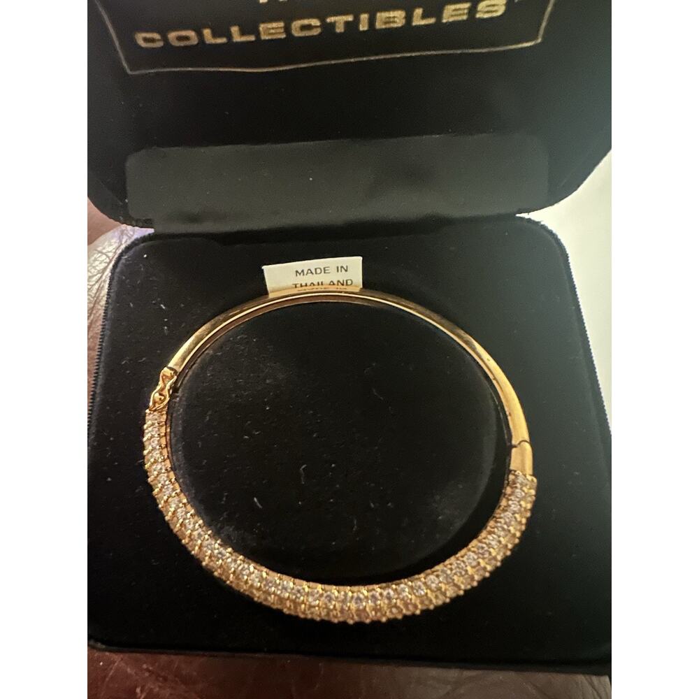 real collectibles by adrienne Gorgeous Gold Tone Diamonite Bangle Bracelet - Picture 4 of 9